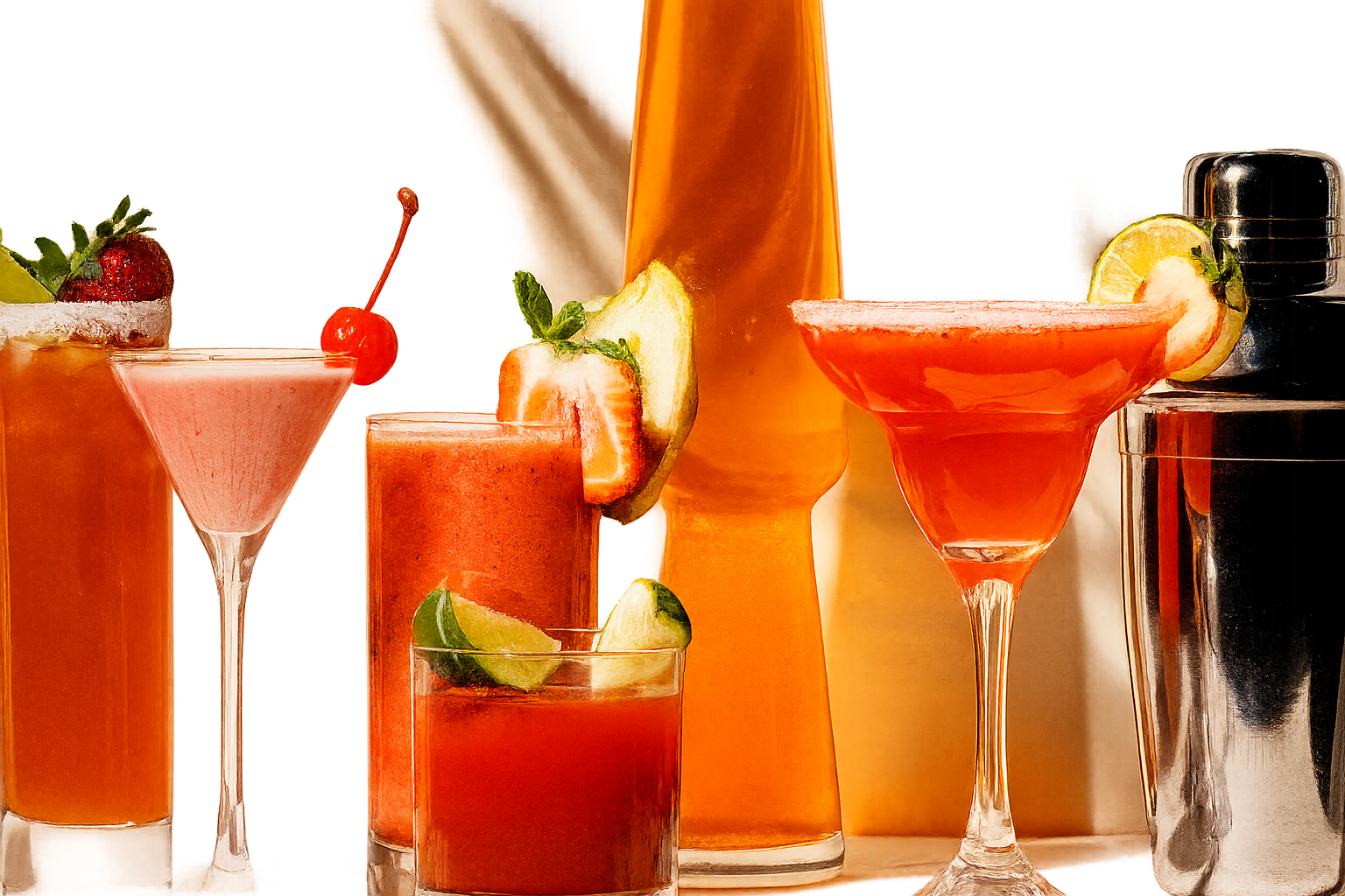 Colorful Cocktails on Champagne Fabric