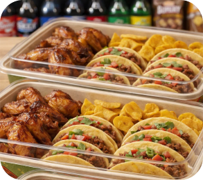 Super Bowl self-assembly tray, wings tacos chips