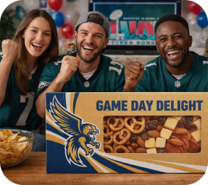 Game day hometown hero board, team-themed snack box